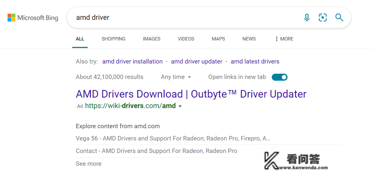 谷歌和必应犯错误：“amd driver”搜刮成果首位是歹意网站告白