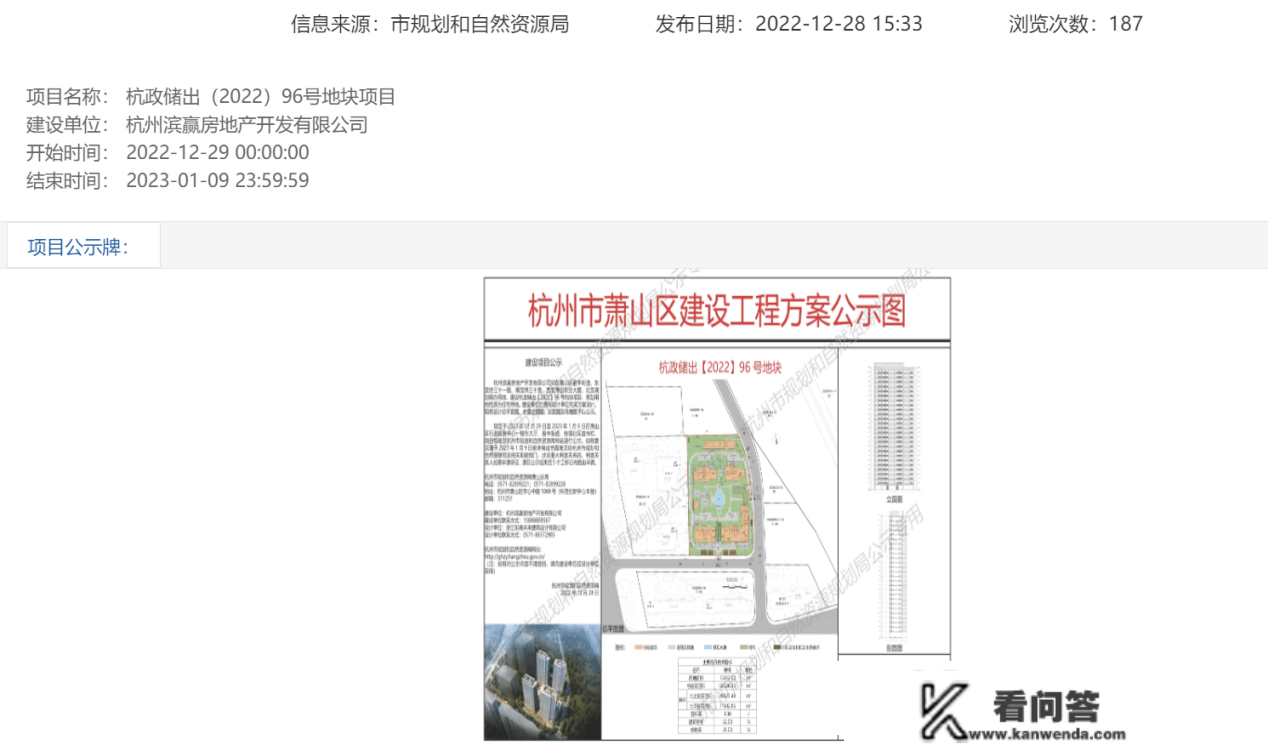 ​拿地30天！滨江钱江世纪城室第项目规划公示 拟建4幢高层室第