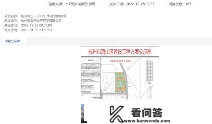 ​拿地30天！滨江钱江世纪城项目规划公示 拟建4幢高层室第