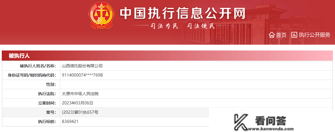 山西信任与山西鸿升房地产一同被施行837万元，去年2亿产物暴雷