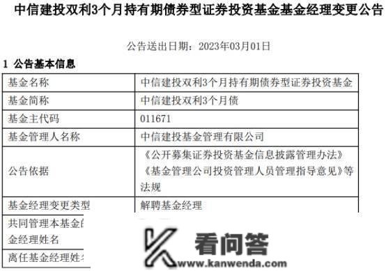 中信建投基金刘锋离任3只基金