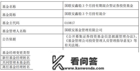 国联安基金4只混基增聘基金司理刘佃贵 林渌离任