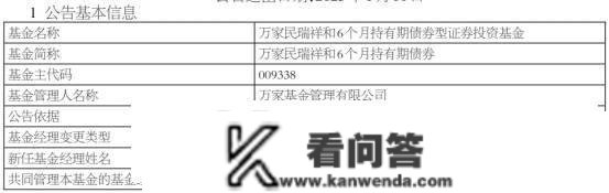 万家基金2只债券基金增聘基金司理周慧