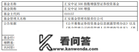 汇安中证500加强增聘基金司理柳育才 年内下跌25%