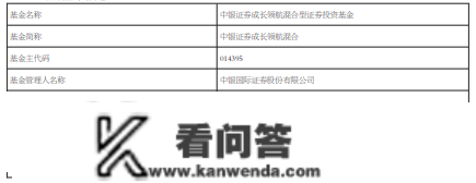 中银证券生长领航混合增聘基金司理刘先政