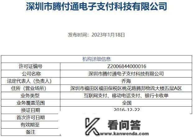 腾付通等5张付出派司被央行登记