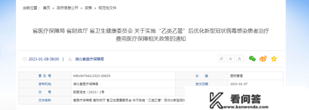 省医疗保障局 省财务厅 省卫生安康委员会 关于施行“乙类乙管”后优化新型冠状病毒传染患者治疗费用医疗保障相关政策的通知