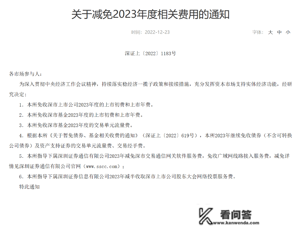 2023年减免部门费用！沪深交易所、中金所、上金所集体通知布告