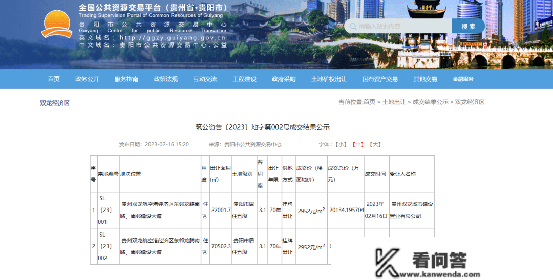 总价超8.4亿元！贵州双龙航空港经济区首批两块室第用地胜利出让