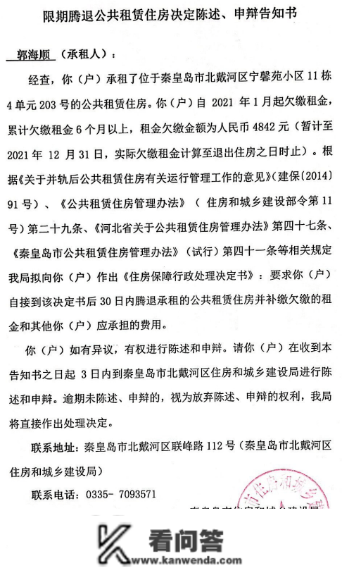 关于期限腾退公共租赁住房决定陈说、申辩告知书送达通知布告