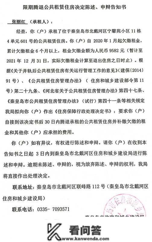 关于期限腾退公共租赁住房决定陈说、申辩告知书送达通知布告