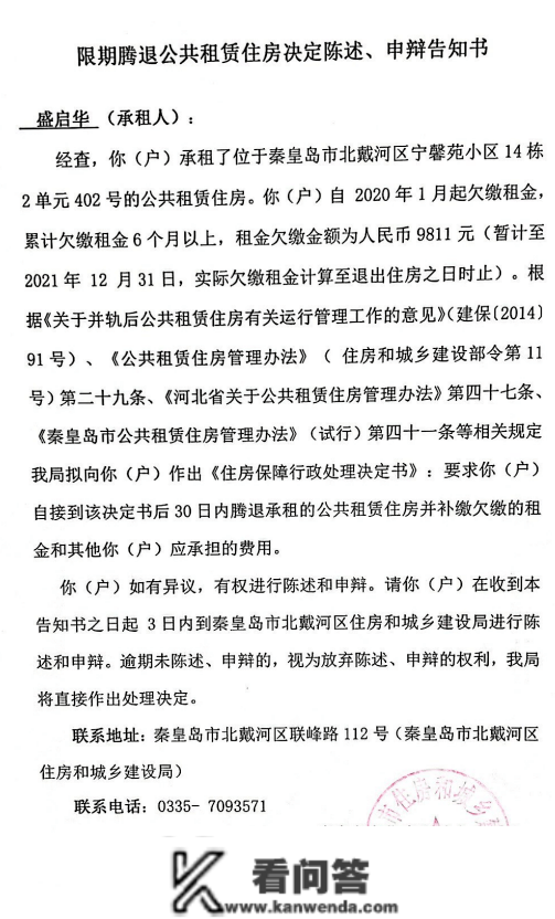 关于期限腾退公共租赁住房决定陈说、申辩告知书送达通知布告