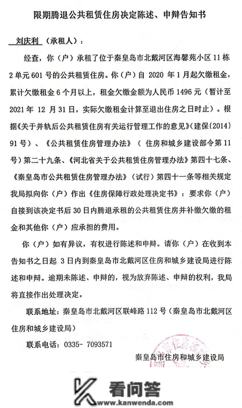 关于期限腾退公共租赁住房决定陈说、申辩告知书送达通知布告