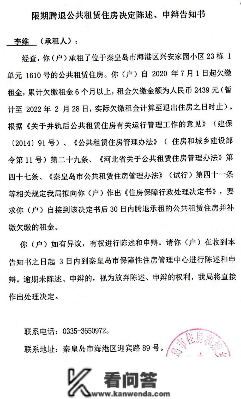 关于期限腾退公共租赁住房决定陈说、申辩告知书送达通知布告