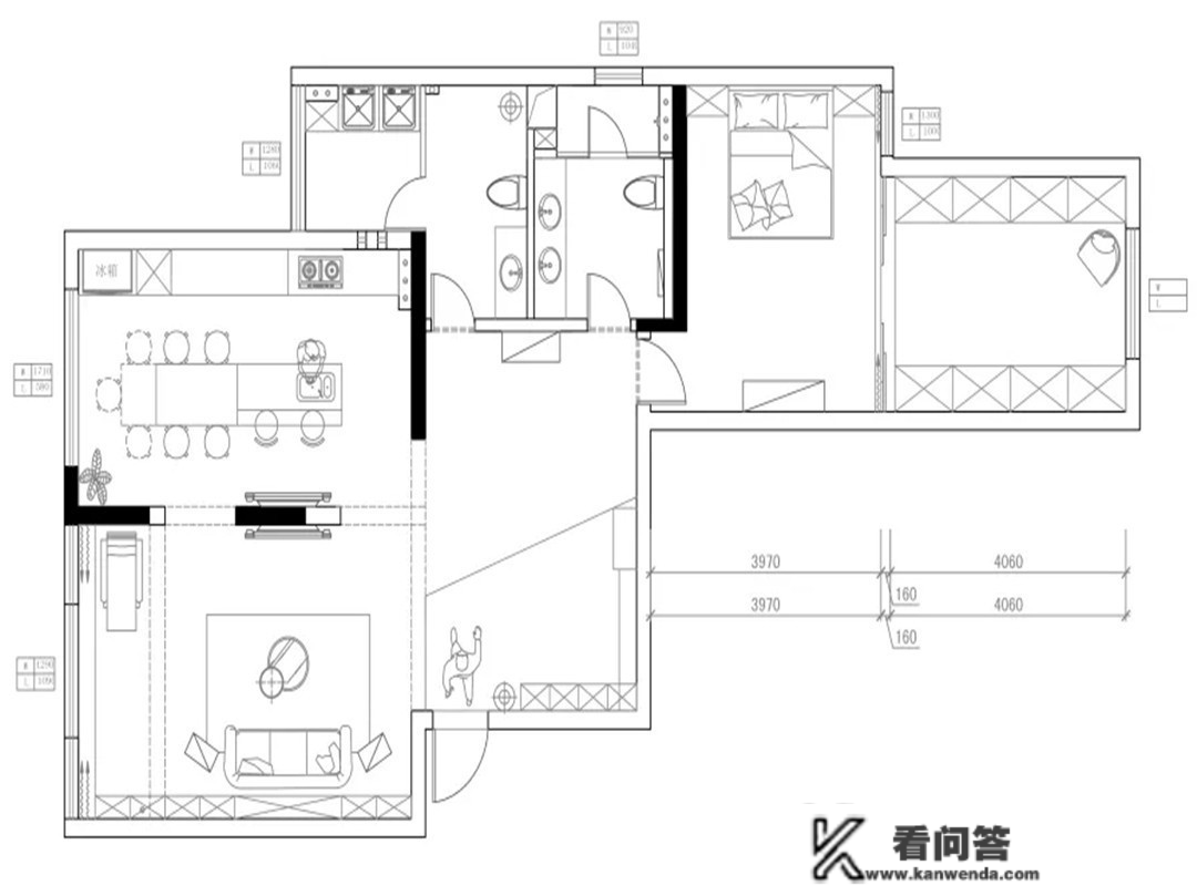 134平现代风三居室，故宫的雕花窗图案提炼布景墙与地砖图案