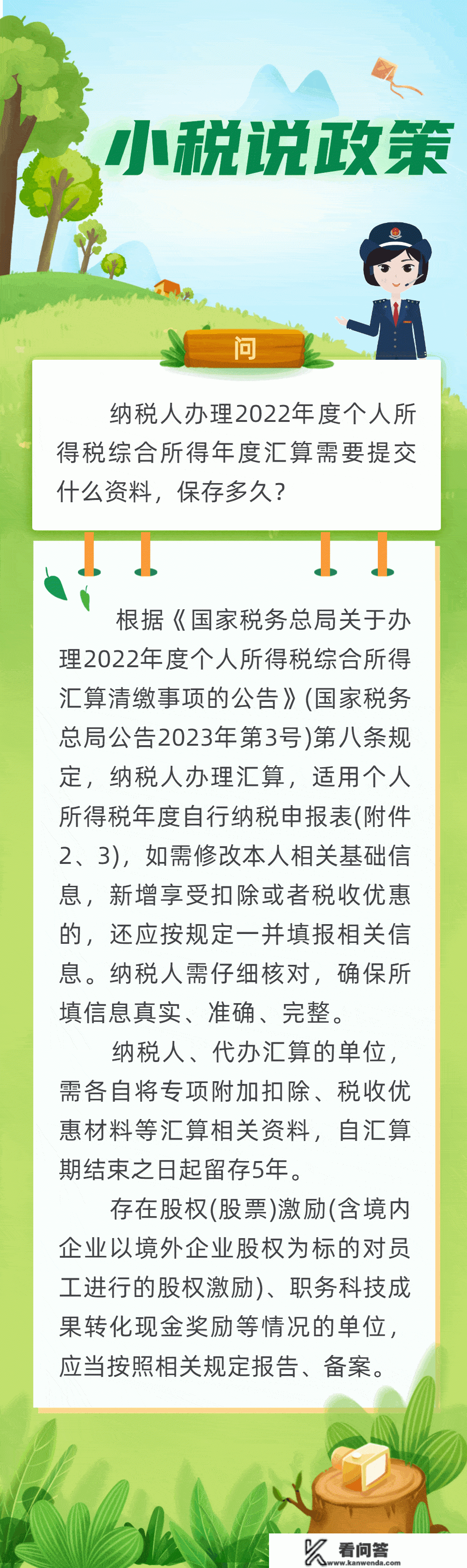 小税说政策 ▍纳税人打点2022年度小我所得税综合所得年度汇算需要提交什么材料，保留多久？