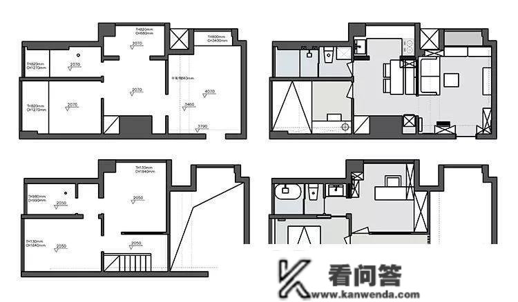 50㎡复式家拆案例，现代简约三室，客厅挑高设想实大气！