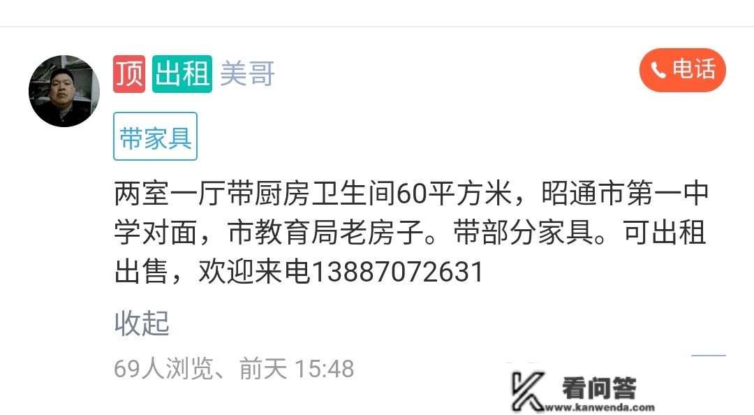 【微生活同城-房屋租售】昭通市一中对面教育局老房子60平米，出租出卖