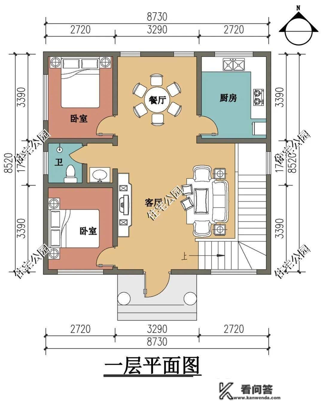 主体造价21万，8×8米简欧坡顶别墅，小户型首选设想