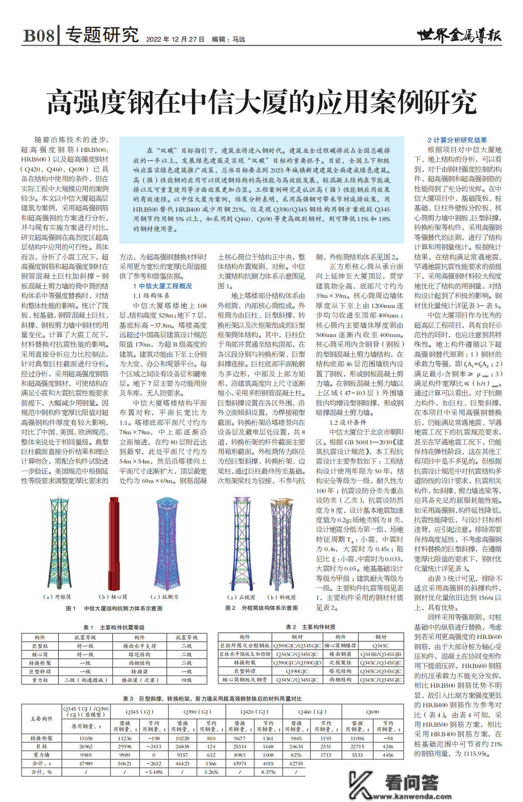 【手艺前沿】高强度钢在中信大厦的应用案例研究