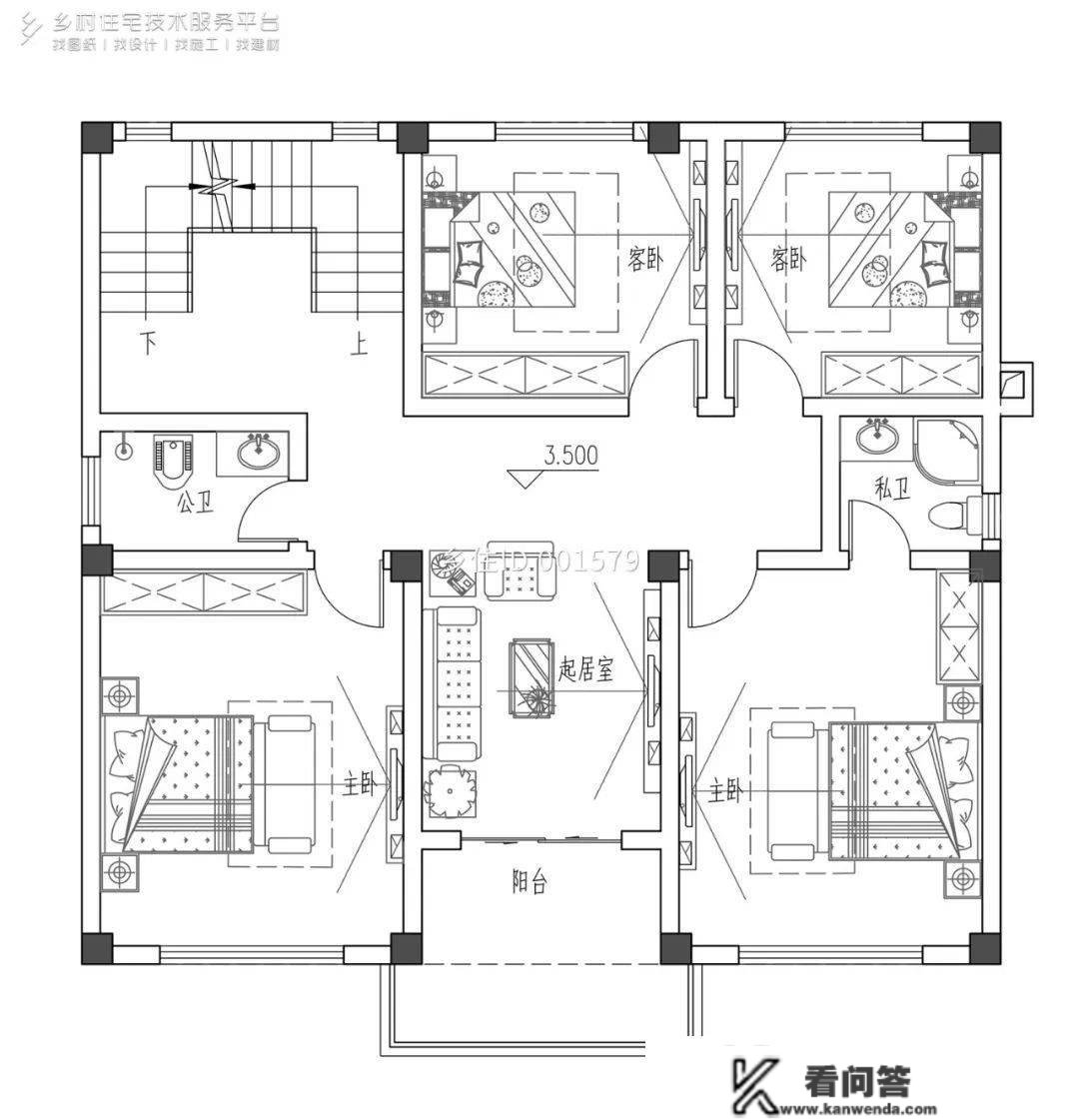 村落室第精选8款带天台别墅自建房设想图纸，在天台品茶赏景别有一番风味