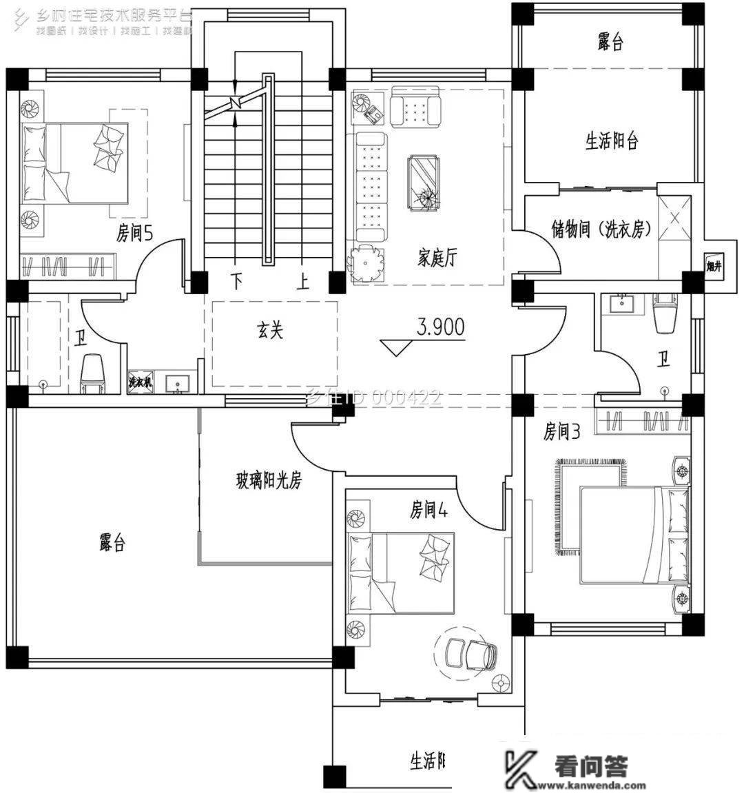 村落室第精选8款带天台别墅自建房设想图纸，在天台品茶赏景别有一番风味