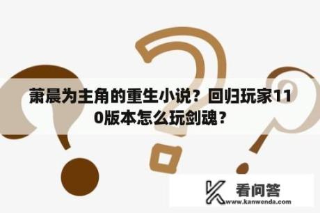 萧晨为主角的重生小说？回归玩家110版本怎么玩剑魂？