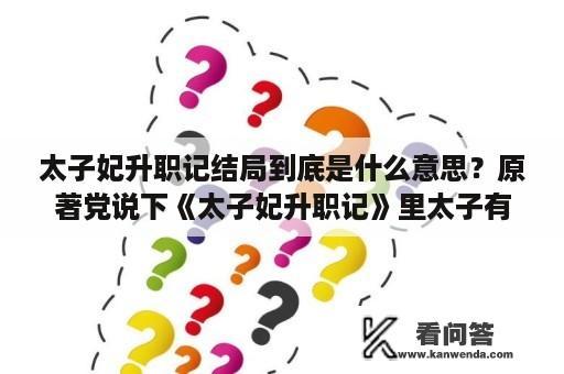 太子妃升职记结局到底是什么意思？原著党说下《太子妃升职记》里太子有没有碰过别的女人？