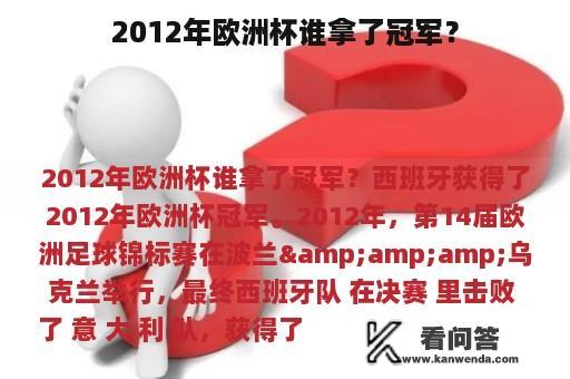 2012年欧洲杯谁拿了冠军？