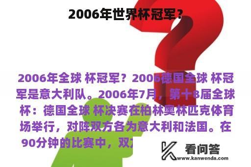 2006年世界杯冠军？