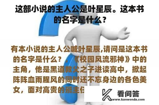 这部小说的主人公是叶星辰。这本书的名字是什么？