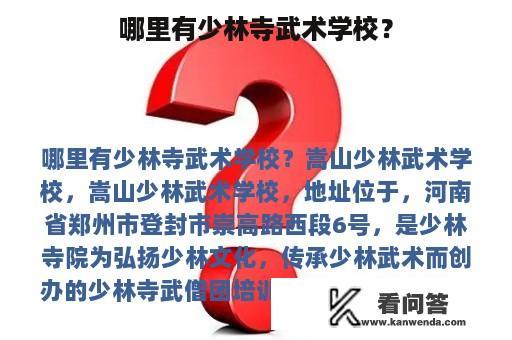 哪里有少林寺武术学校？