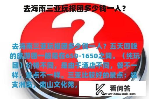 去海南三亚玩报团多少钱一人？