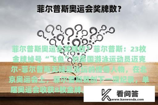 菲尔普斯奥运会奖牌数？