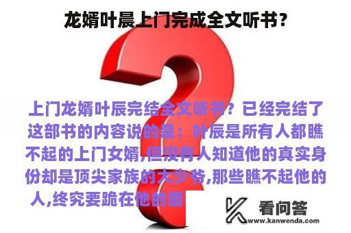 龙婿叶晨上门完成全文听书？