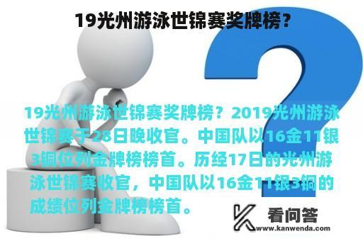 19光州游泳世锦赛奖牌榜？