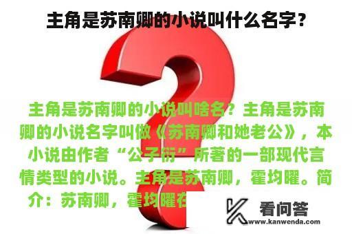 主角是苏南卿的小说叫什么名字？