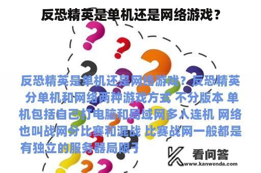 反恐精英是单机还是网络游戏？