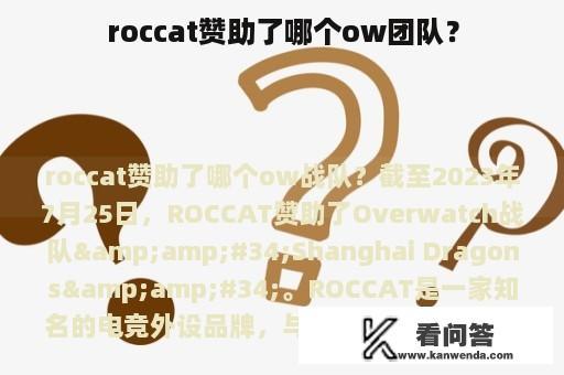 roccat赞助了哪个ow团队？