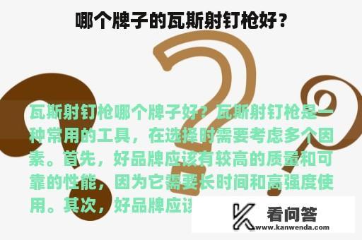 哪个牌子的瓦斯射钉枪好？