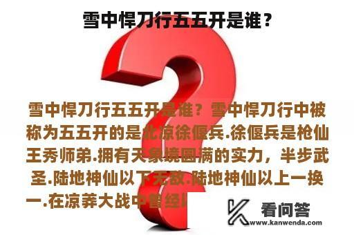 雪中悍刀行五五开是谁？