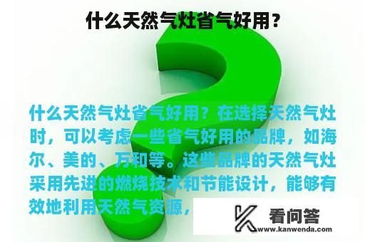 什么天然气灶省气好用？