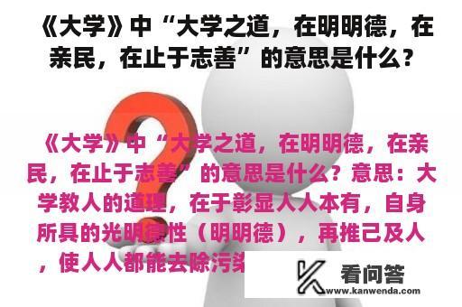 《大学》中“大学之道，在明明德，在亲民，在止于志善”的意思是什么？