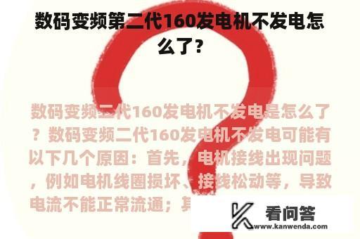 数码变频第二代160发电机不发电怎么了？