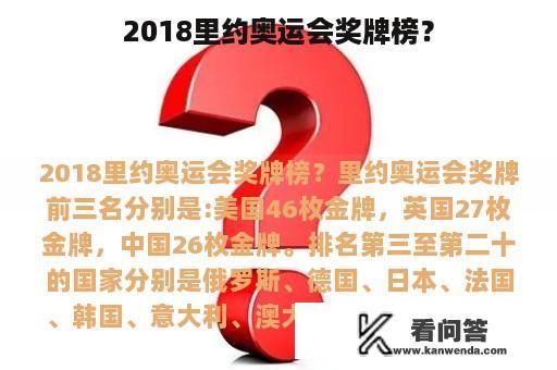 2018里约奥运会奖牌榜？