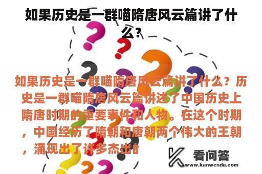 如果历史是一群喵隋唐风云篇讲了什么？