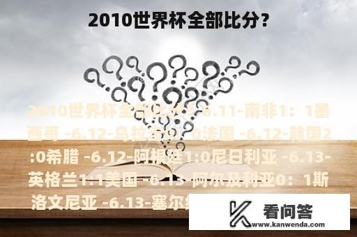 2010世界杯全部比分？