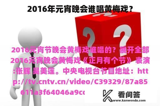 2016年元宵晚会谁唱黄梅戏？