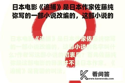 日本电影《追捕》是日本作家佐藤纯弥写的一部小说改编的，这部小说的名字叫什么?作者写这部小说的初衷是？