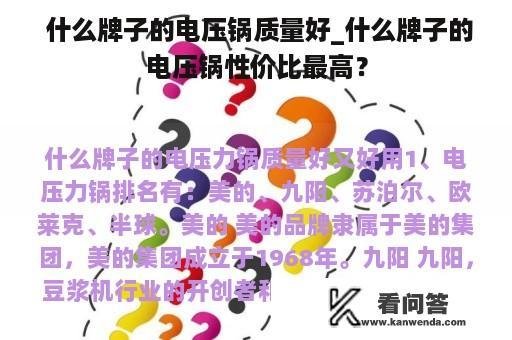  什么牌子的电压锅质量好_什么牌子的电压锅性价比最高？